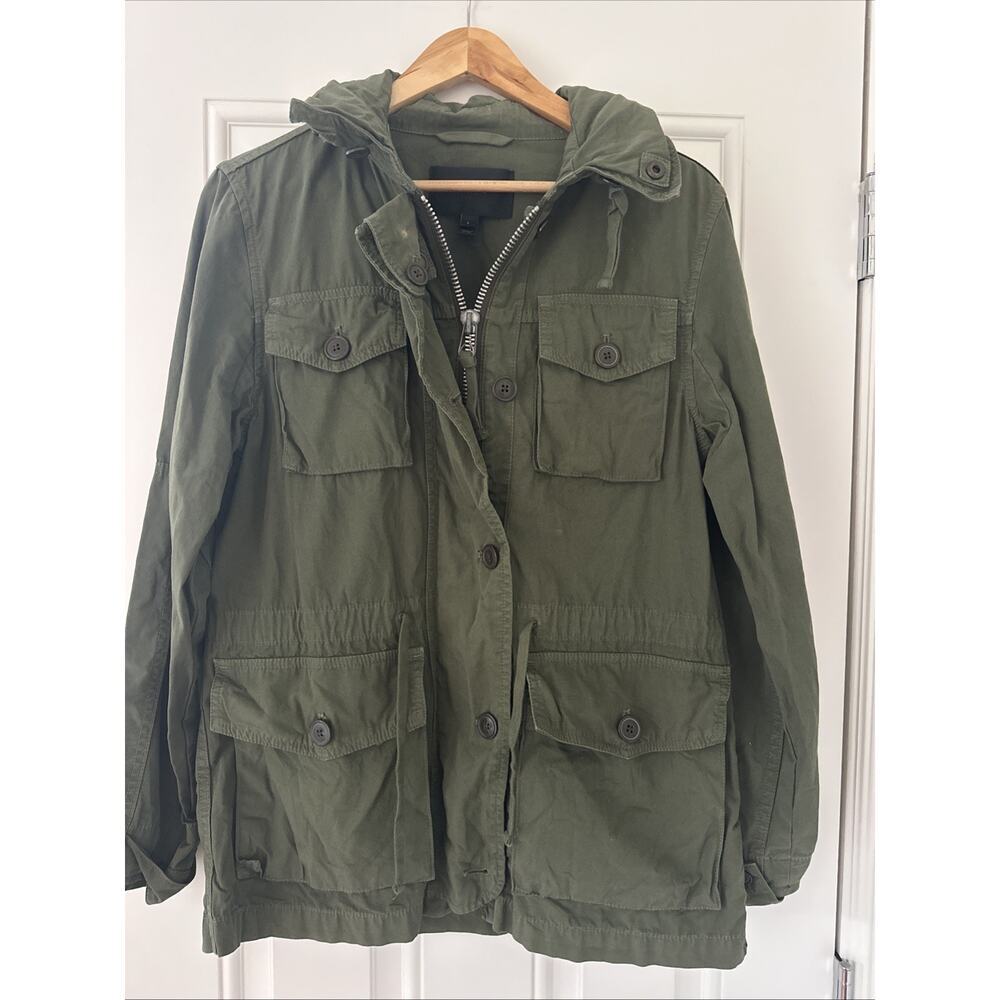 J.Crew Black Label Army Green Hooded Utility Cargo Field Jacket Small S